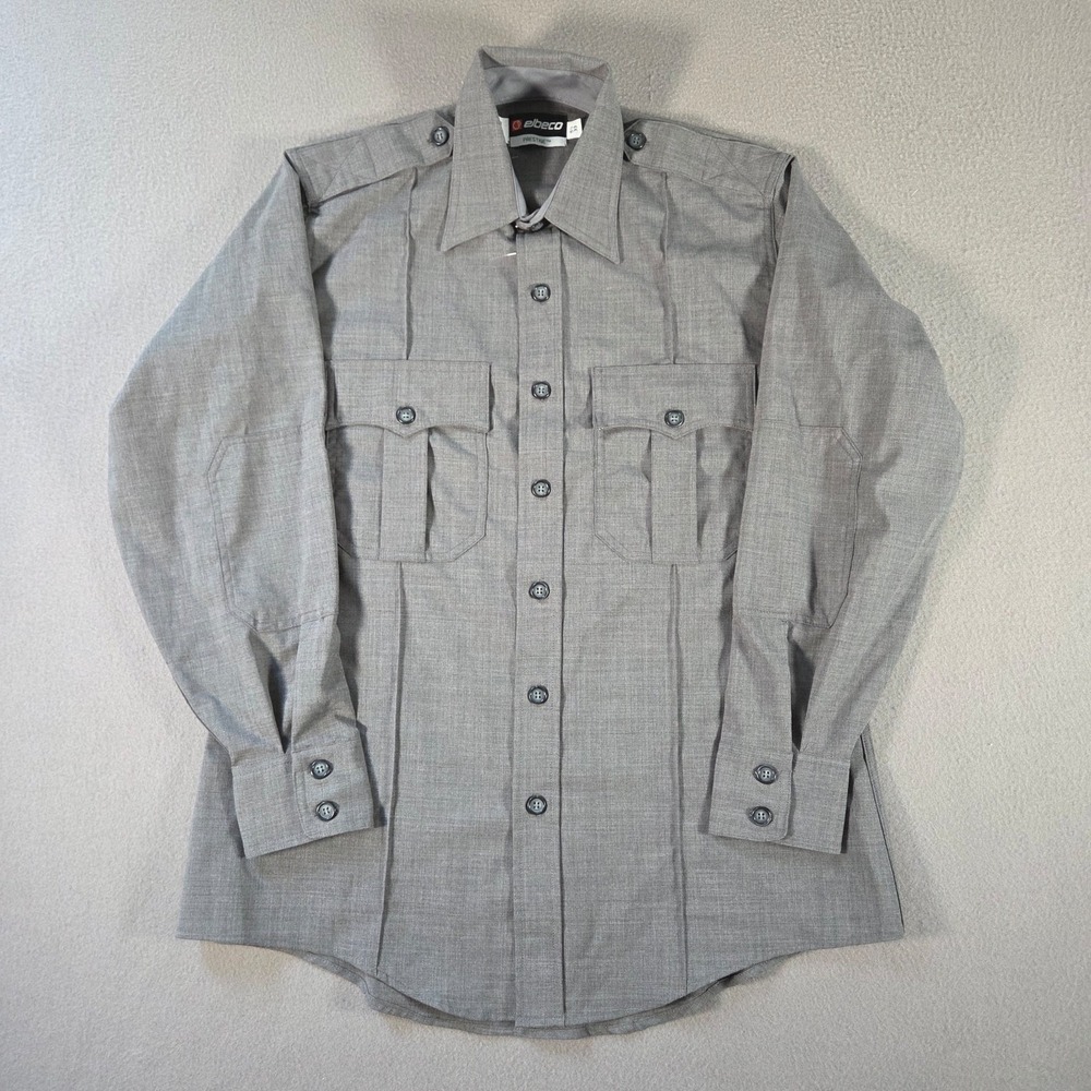 Elbeco Uniform Shirt NEW Mens 15.5 33 Grey Prestige Long Sleeve Wool Blend